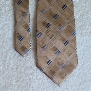 Silk Tie Jones New‎ York Beige Blue Satin Dashes Beautiful